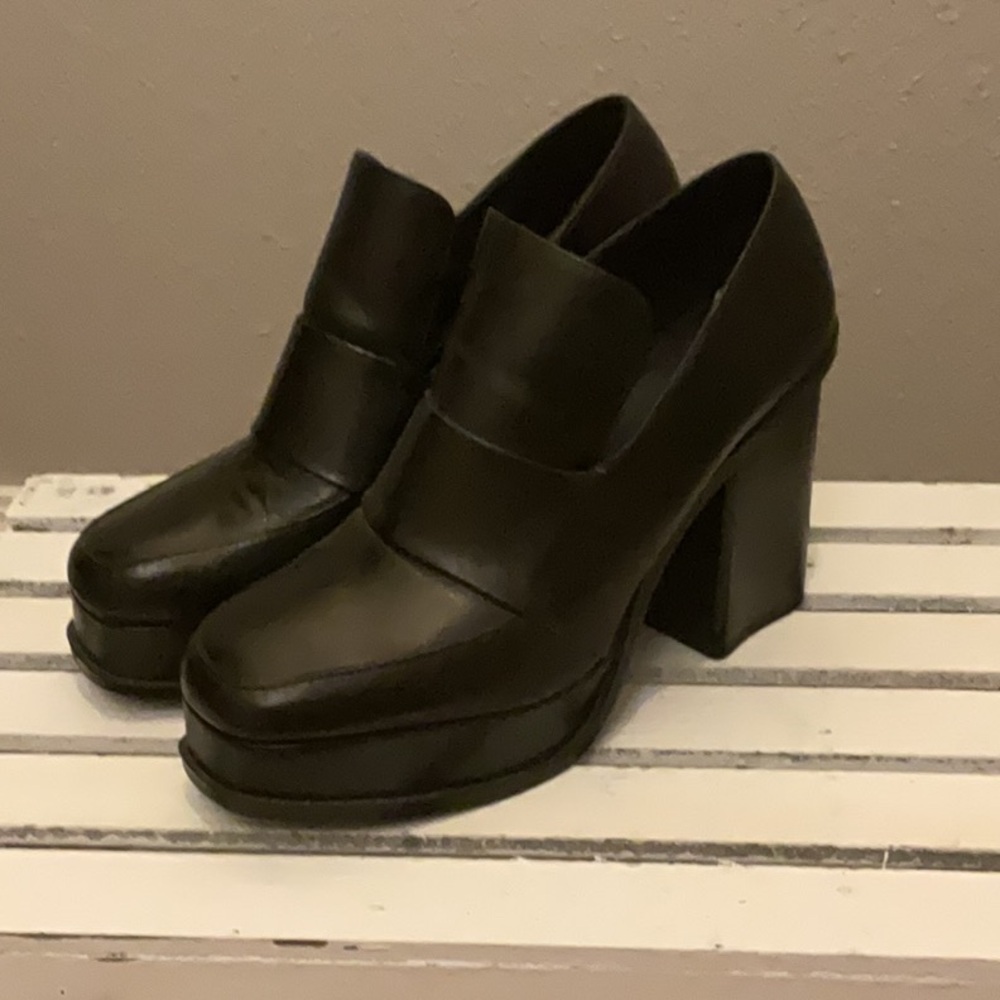 Zara Leather Platform Heeled Loafers